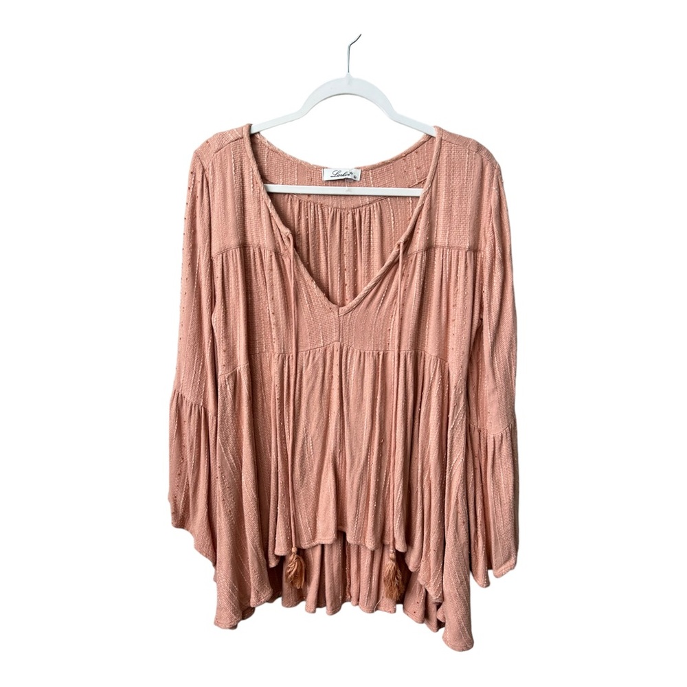 Larkin Women's Peach V Neck Gauzy Top Size Large